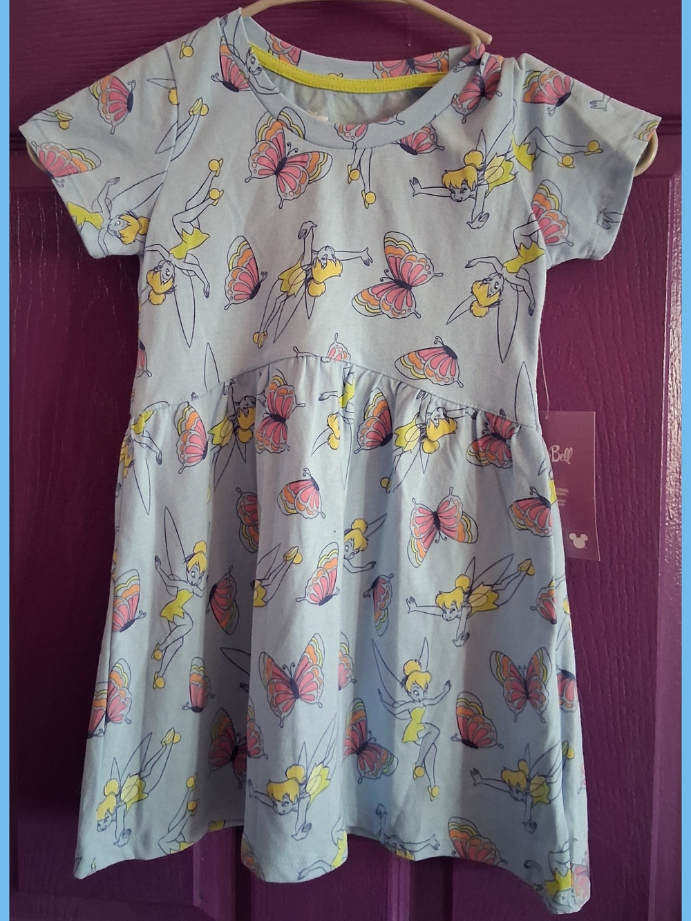 🆕️Disney Light Blue Dress with Yellow & Pink Tinker Bell Print